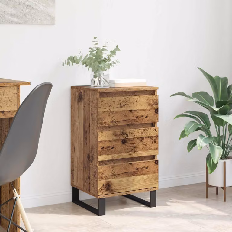 Vitrina Syfax de madera recuperada y metal en color marrón con acabado mate para salón o comedor