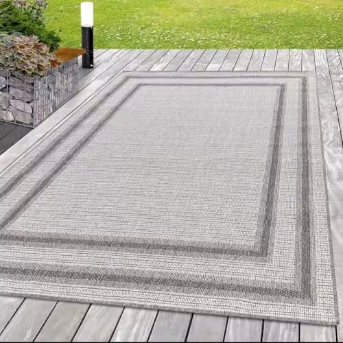 Alfombra de exterior Ayyildiz color beige con efecto mimbre y doble borde, An/P: 80 x 150 cm