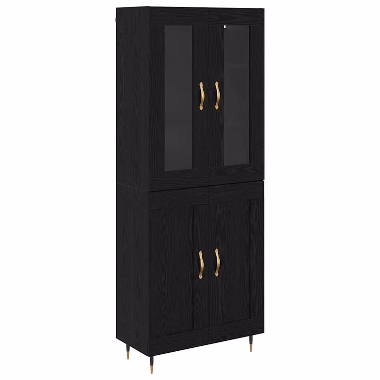 Set de 2 aparadores altos vidaXL de estilo rústico en roble y negro con puertas de cristal, An: 69,5 cm, P: 34 cm, Al: 180 cm
