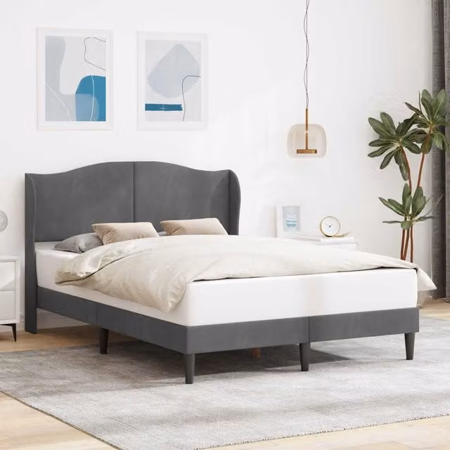 Estructura de cama tapizada Maison Exclusive en terciopelo gris oscuro, An/P/Al: 160 x 200 x 101 cm