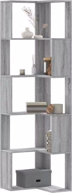 vidaXL Estantería de esquina de 5 niveles en madera MDF color gris, An/P/Al: 50 x 50 x 179 cm
