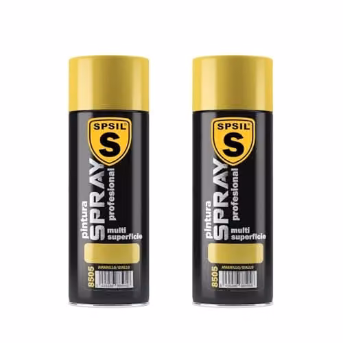 Pack de 2 Pinturas Spray SPSIL Brillantes Amarillas de 200 ml para Metal, Madera y Plástico con Secado Rápido