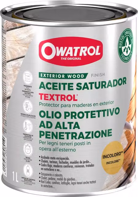 Saturador de aceite Owatrol Textrol incoloro para madera con protección UV de 1 l
