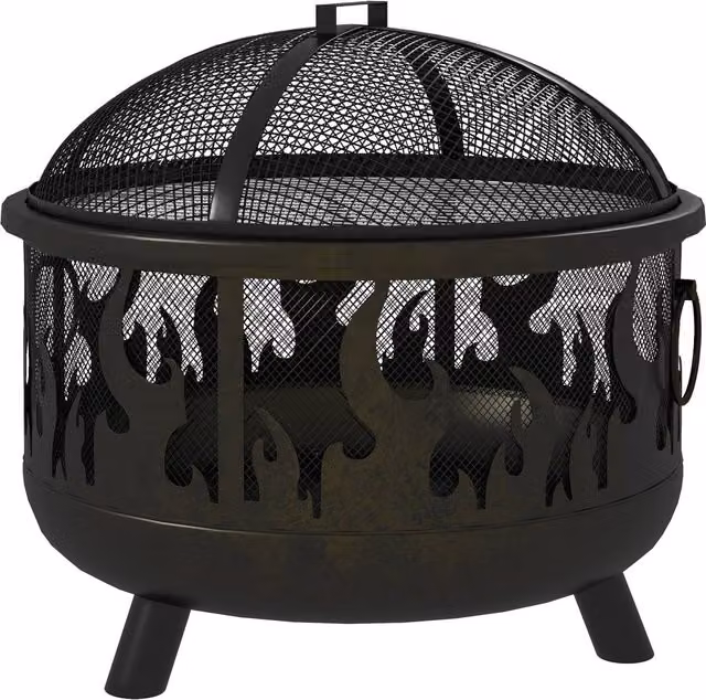 Brasero con rejilla y protector contra chispas NORTHIX de acero en color negro, Diámetro: 61 cm