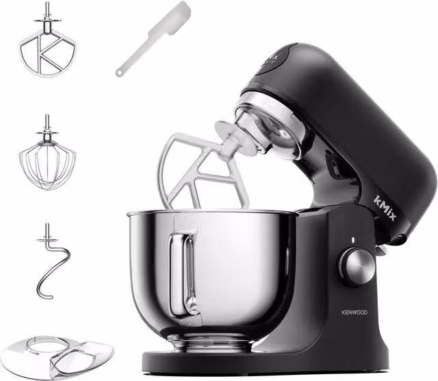 Batidora de varillas Kenwood Kmix de 1000 W en negro y plata con acabados en acero inoxidable