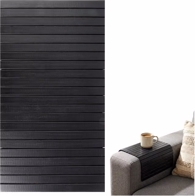 Mantel individual enrollable de bambú Vilde, diseño moderno a rayas, color negro, An/P: 44 x 24 cm