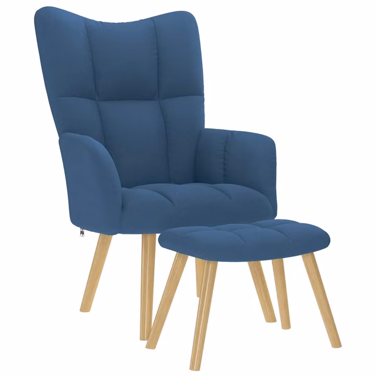 Sillón de relax con taburete vidaXL en tela azul para salón y comedor