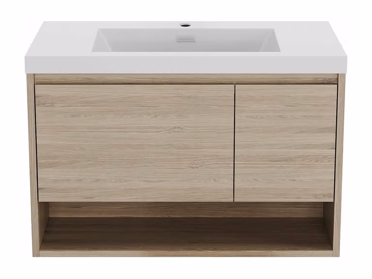 Mueble de baño suspendido con lavabo PUJUKA en color blanco con acabado brillante y estilo escandinavo, An/P/Al: 90 x 55 x 50 cm