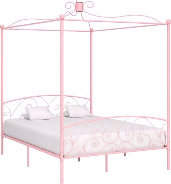 Estructura de cama con dosel de metal rosa vidaXL 160x200 cm