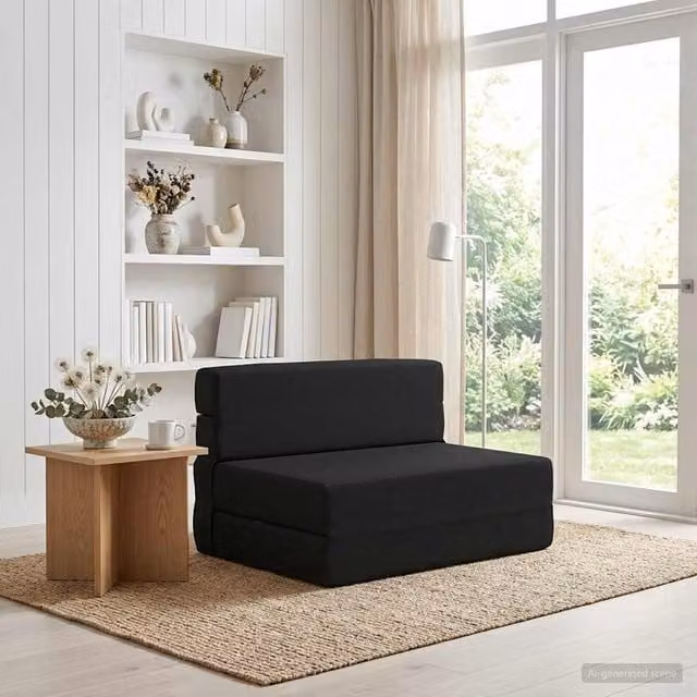 Sofá cama plegable vidaXL en color negro con acabado de tela, An/P/Al: 70 x 80 x 60 cm