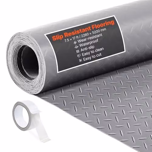 Rollo de suelo de PVC VEVOR antideslizante con cinta adhesiva, diseño geométrico, gris plata, An/P: 228 x 520 cm, Grosor: 2,2 mm
