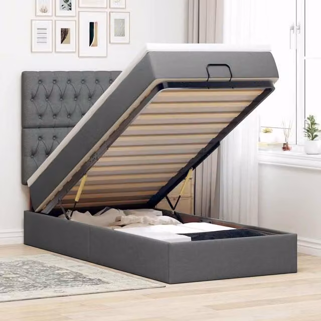 Estructura de cama otomana con colchón Maison Exclusive en tela gris oscuro, An/P/Al: 100 x 200 x 40 cm