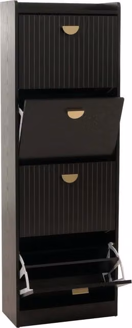 Zapatero Apatero de DÉCOSHOP26 con 4 compartimentos abatibles en MDF y melamina, efecto madera negro, An/P/Al: 148 x 50 x 24 cm