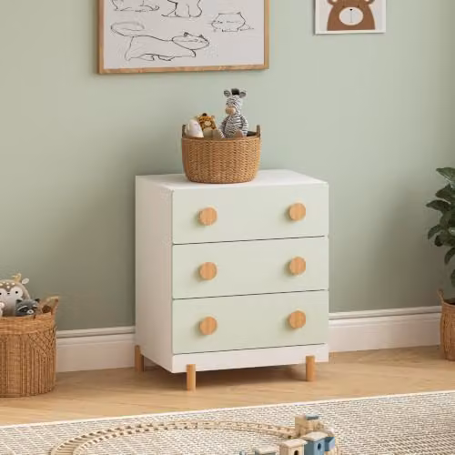 Cajonera infantil Vaarentaa de en.casa con 3 cajones, color blanco y verde, An/P/Al: 55 x 41 x 66 cm