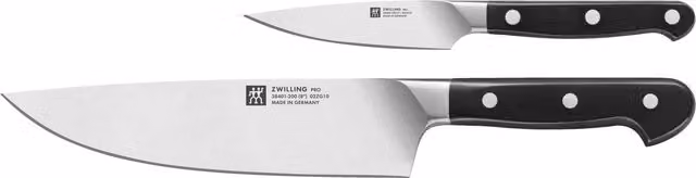 Juego de 2 cuchillos de chef ZWILLING Pro de acero inoxidable forjado en color plata con mango de plástico