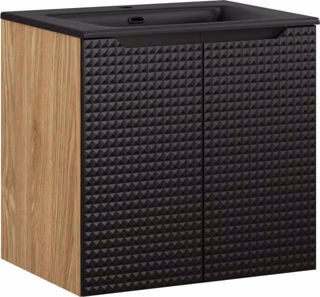 Armario de baño moderno Luxor Living negro con diseño geométrico fresado y montaje en pared An/P: 60 x 46 cm