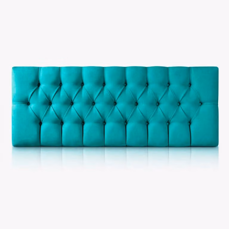 Cabecero tapizado Morfeo en color turquesa para cama de 150 cm, An/P/Al: 160 x 60 x 8 cm