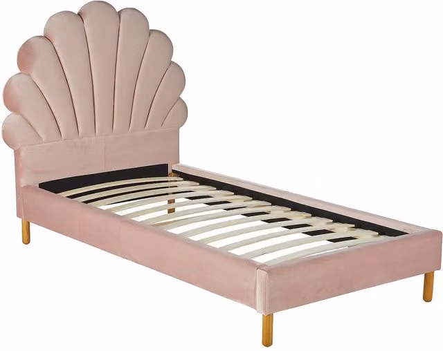 Cama infantil Moana de Vente-Unique en terciopelo rosa con estructura de casa An/P/Al: 190 x 90 x 117 cm