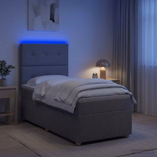 Cama de muelles Maison Exclusive con colchón híbrido, iluminación LED y puerto USB, color gris claro y blanco, An/P: 90 x 190 cm