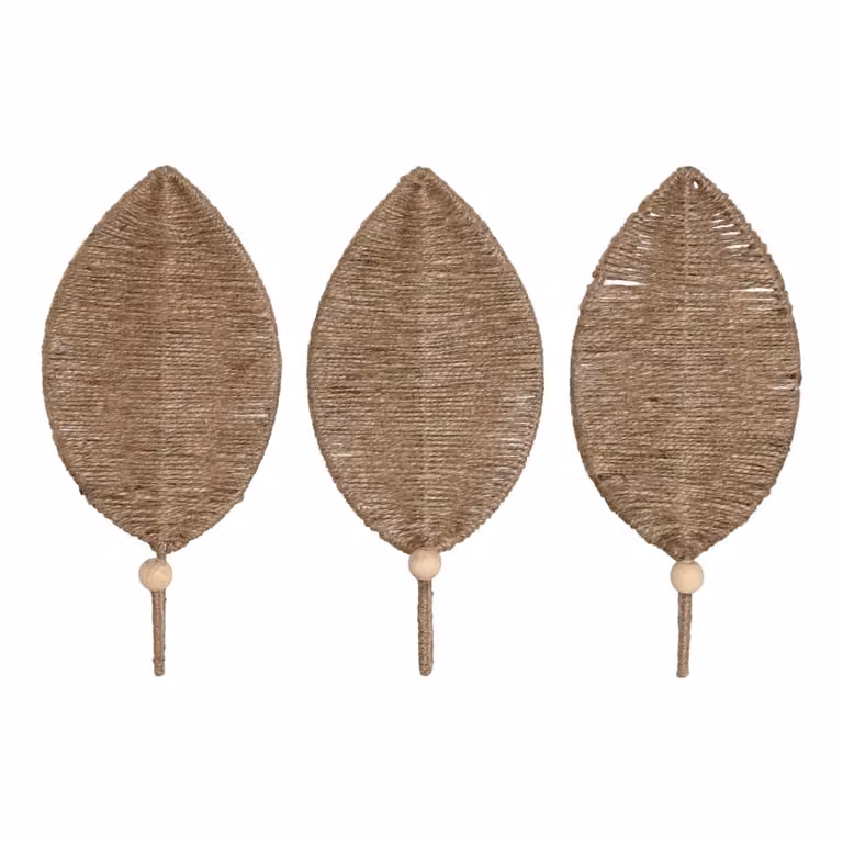 Conjunto de 3 percheros de pared NIYLO de ratán en color marrón con diseño floral y estilo boho, An/P/Al: 12 x 4 x 26 cm