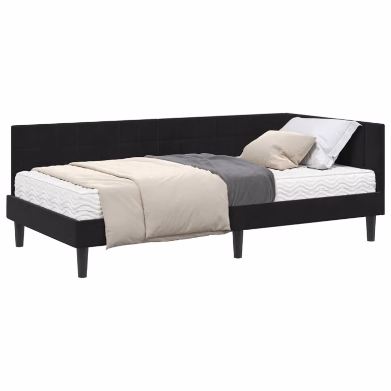 vidaXL Estructura de Cama de Esquina con 2 Colchones de Terciopelo Negro, An/P: 90 x 200 cm