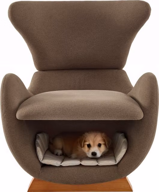 Sillón Relax con Cueva para Gato y Perro Pequeño Stilvora en Tela Marrón con Estructura de Madera