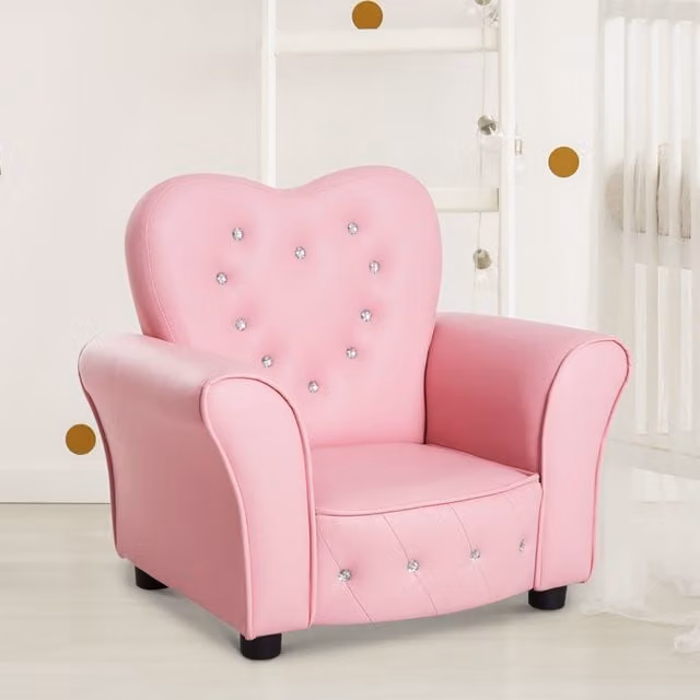 Sillón infantil acolchado PZCC en color rosa con tapicería de piel sintética y estructura de madera, An/P/Al: 59 x 41,5 x 49 cm