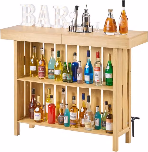 Mueble bar Vevor de 3 niveles en color marrón con diseño rústico y patas ajustables, ideal para cocina, sala de estar o pub, An/P/Al: 140 x 39,8 x 105,5 cm