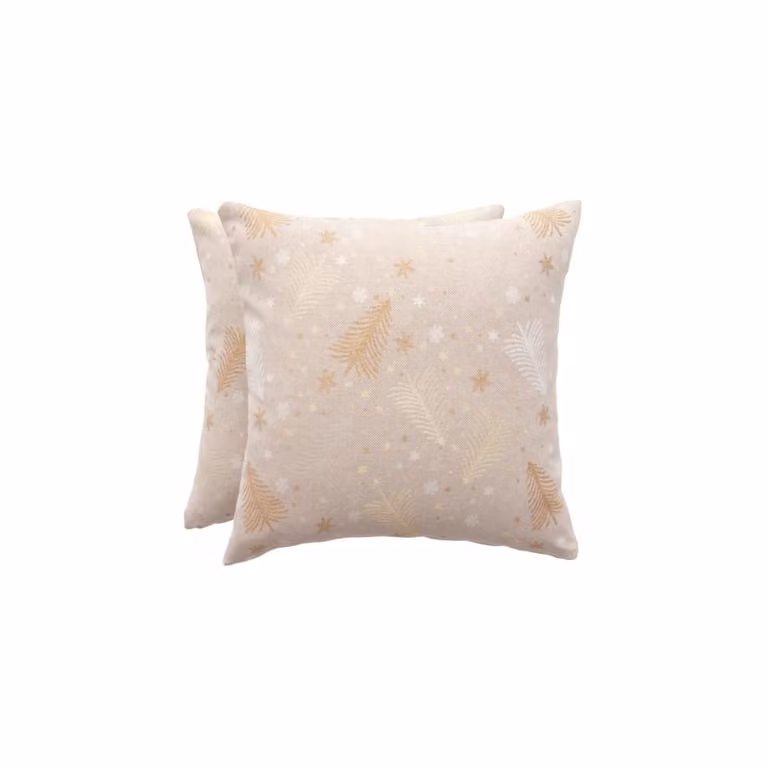 Lote de 2 fundas de cojín de Navidad Gamusi en jacquard de algodón, color beige y oro, 45 x 45 cm
