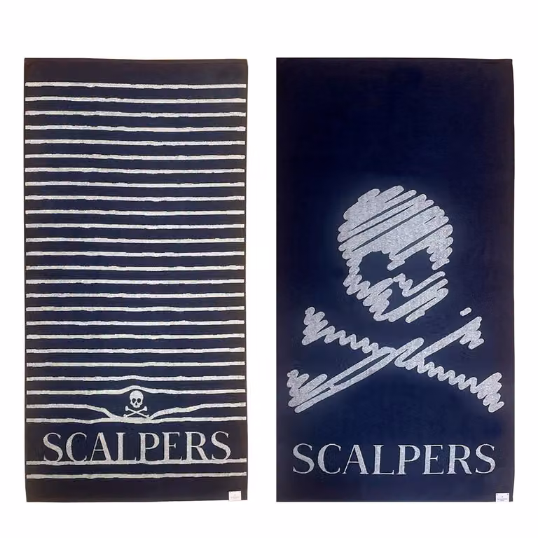 Set de 2 toallas de algodón Scalpers azules con diseño de rayas y acabado fluffy, An/Al: 90 x 180 cm