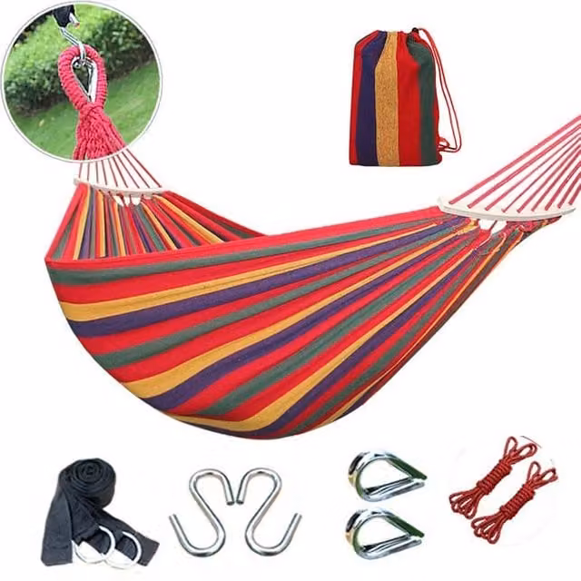 Hamaca de lona para exteriores roja con bolsa de transporte, capacidad de carga de 100 kg, ideal para tu jardín o terraza