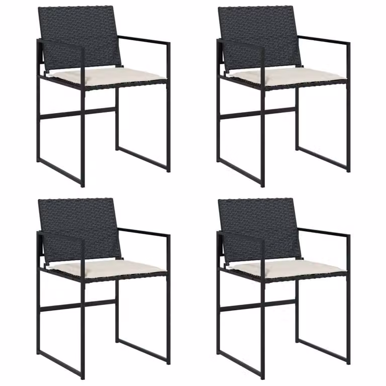 Set de 4 sillas de jardín Syfax en ratán sintético negro con cojines y reposabrazos