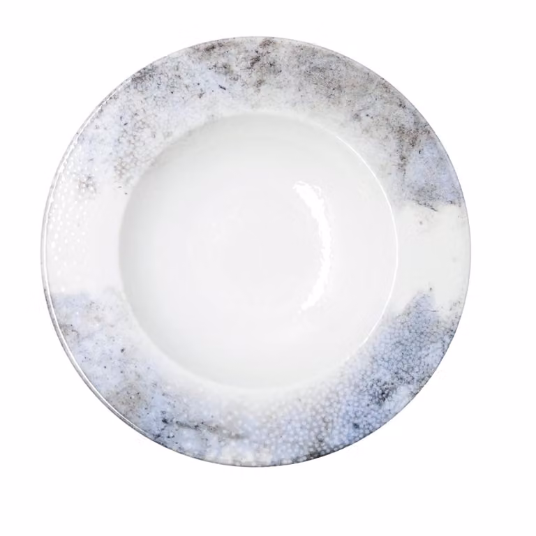 Juego de 6 platos de pasta Polaris Hydrozero de Bidasoa en porcelana blanca, azul y marrón, Diámetro: 30 cm