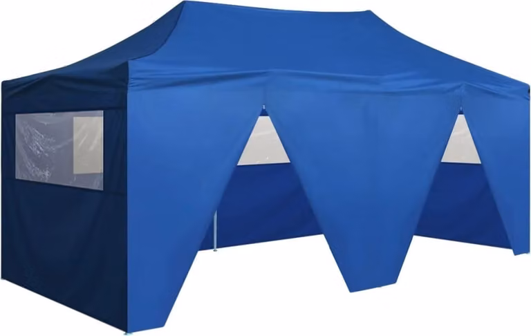 Carpa plegable profesional Syfax de acero con 4 paredes y ventanas en color azul, An/P/Al: 6 x 3 x 2,35 m