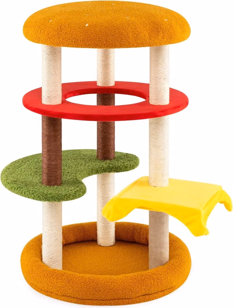 Árbol para gatos Northix multicolor con postes de sisal, cueva y hamaca, Altura: 106 cm