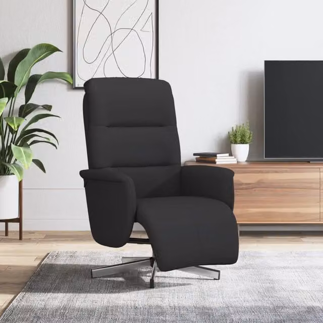 Sillón reclinable con reposapiés Maison Exclusive en tela negra con giro de 360 grados y estructura mixta de madera y metal