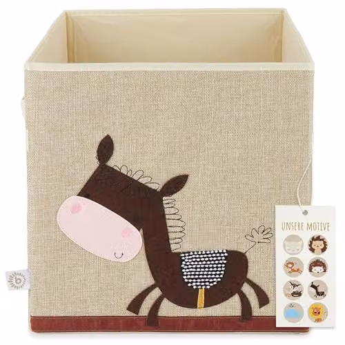 Caja de almacenamiento plegable para niños Bieco con diseño de burro, beige, An/P/Al: 33 x 33 x 33 cm