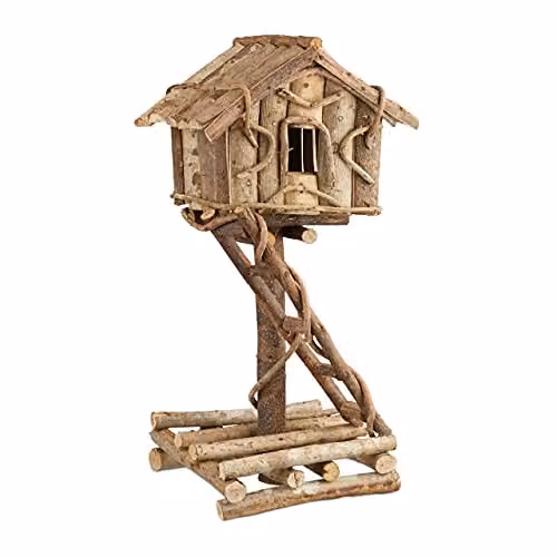 Casa de pájaros decorativa de pie Relaxdays de madera en color marrón, An/P/Al: 42 x 21 x 1 cm