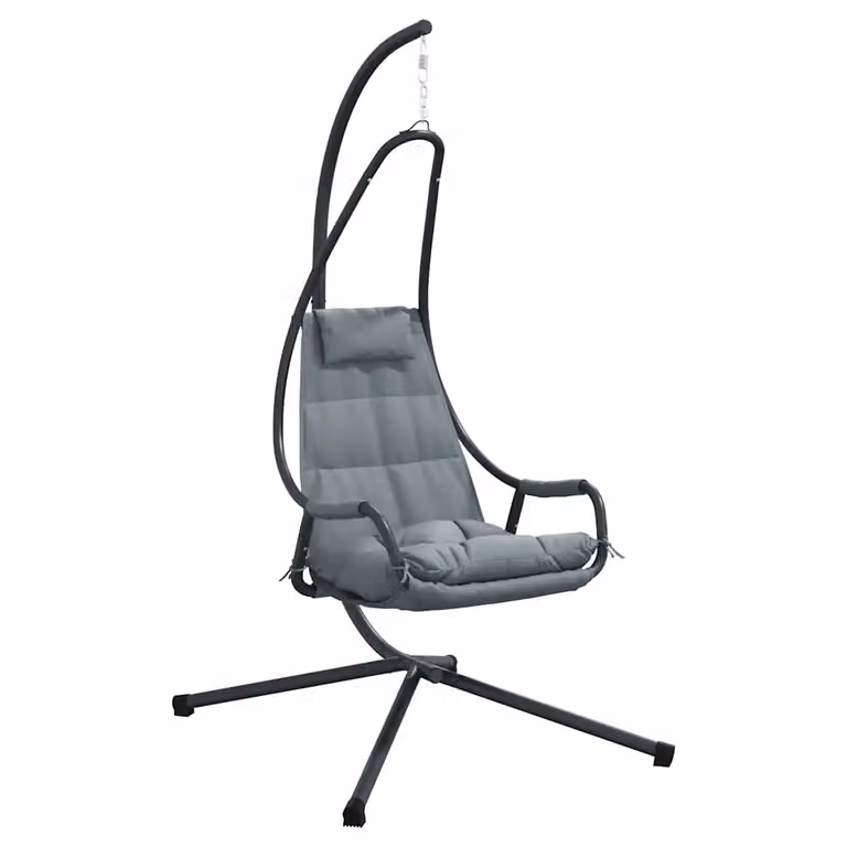 Silla huevo colgante vidaXL con soporte de acero y cojines, color antracita, An/P/Al: 94 x 107 x 196,5 cm