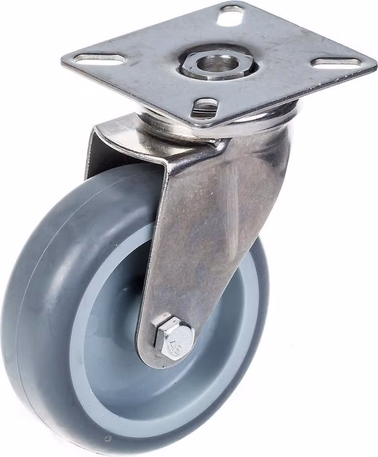 Rueda giratoria Parnells de acero inoxidable con banda de goma gris y capacidad de carga de 60 kg