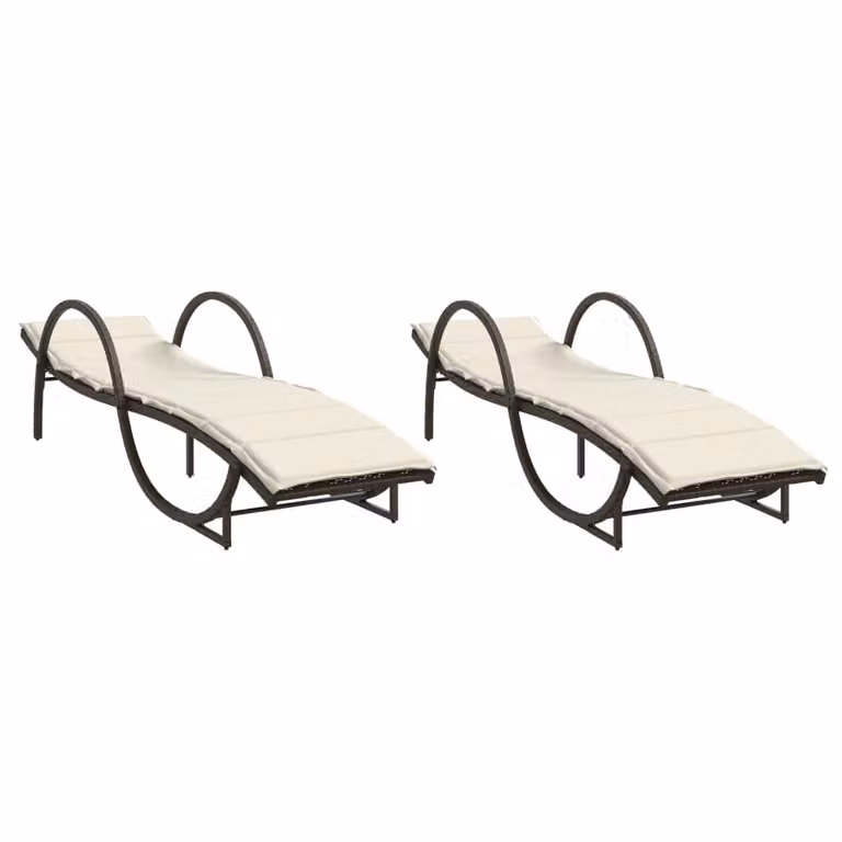 Set de 2 tumbonas Syfax de ratán sintético y acero con cojines resistentes a la intemperie en color marrón