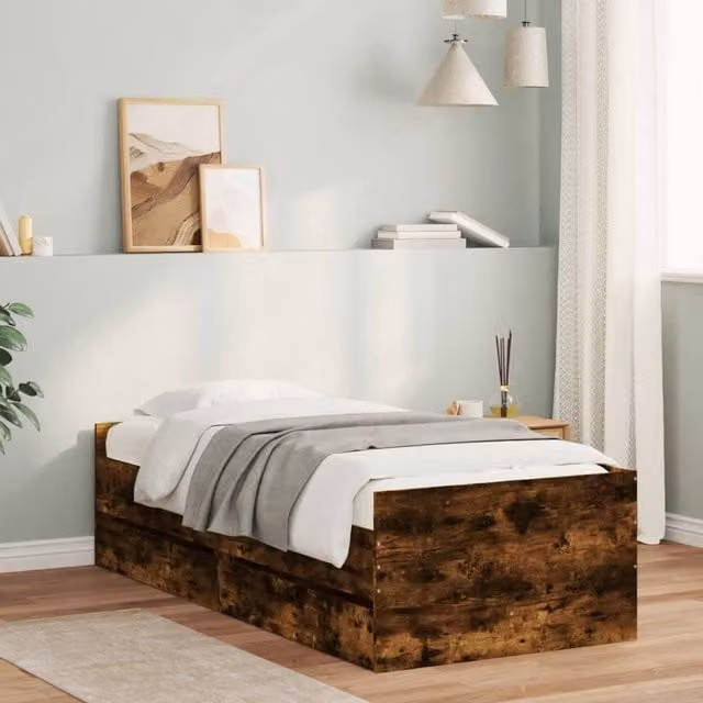Estructura de cama con cajones Maison Exclusive en roble ahumado de 90 x 190 cm
