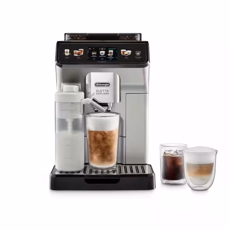 Cafetera superautomática De'Longhi Eletta Explore con función Cold Brew, molinillo integrado y 1450 W, color plata