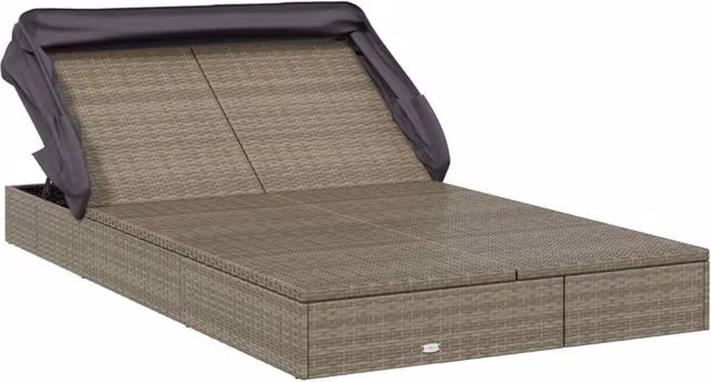 Tumbona para 2 personas SYFAX de ratán gris con toldo plegable y reposacabezas ajustable, An/P/Al: 213 x 118 x 97 cm