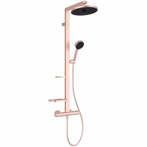 Sistema de ducha termostática Ideal Standard Ceratherm Alu+ con columna rígida y efecto lluvia en color Rose Gold