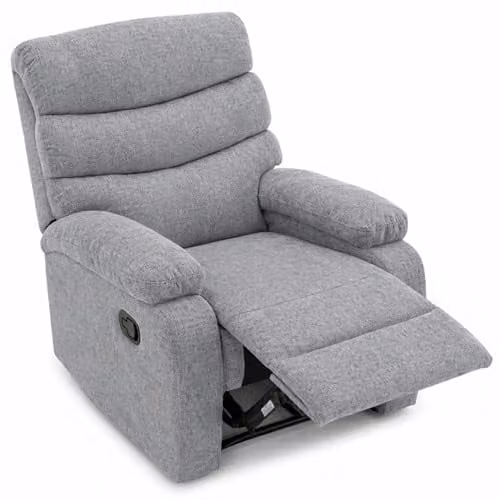 Sillón Relax Reclinable Manual con Palanca DESCANSIN en Gris Claro con Tapizado de Tela Suave y Relleno de Espuma Adaptable