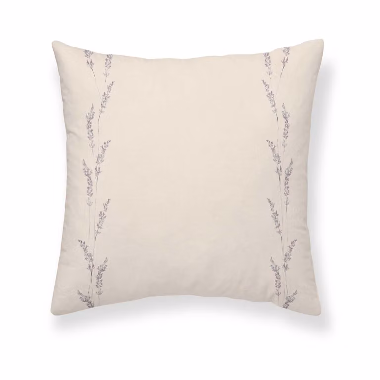 Funda de almohada de algodón popelín de 300 hilos con diseño floral en colores terracota, beige, verde y púrpura, An/P: 80 x 80 cm