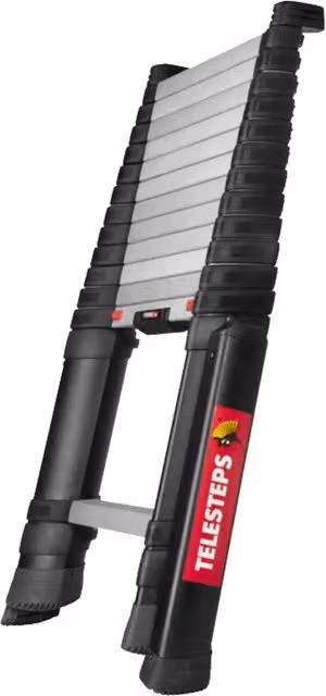 Escalera telescópica automática con estabilizadores Telesteps Prime Line de 3,50 m y 11 peldaños en color rojo y negro