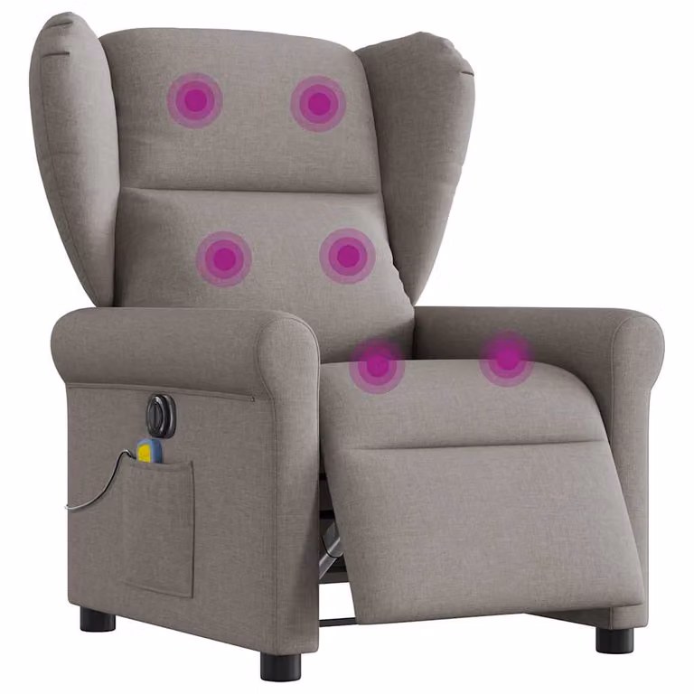 Sillón reclinable de masaje eléctrico vidaXL en tela gris taupe con reposabrazos
