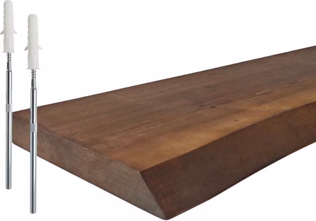 Estante de madera maciza NORTHIO con diseño rústico y borde natural en color marrón para montaje en pared